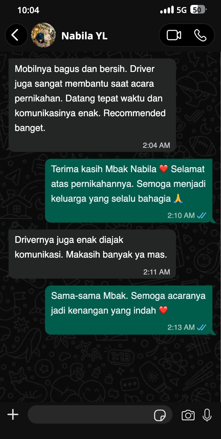 Testimoni WhatsApp dari Nabila, pelanggan acara pernikahan